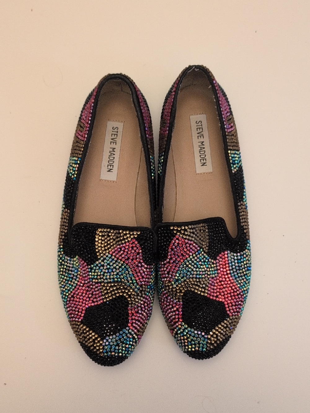 Steve Madden Multicolor Crystal Beaded Pink Turquoise Black Loafers size 9